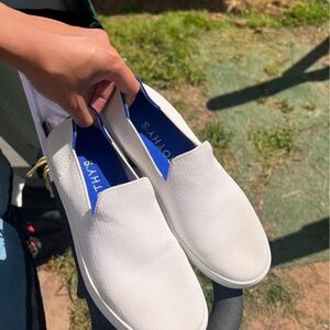 Rothy's White Slip-On Shoes with Blue Interior